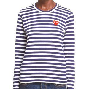 Comme des Garcons PLAY 100% Cotton Blue/White Striped Long Sleeved T-Shirt